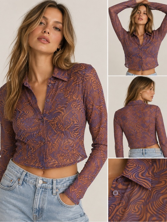 Pull&Bear Tops - Pull&Bear Retro Swirl Sheer Mesh Cropped
Button Down